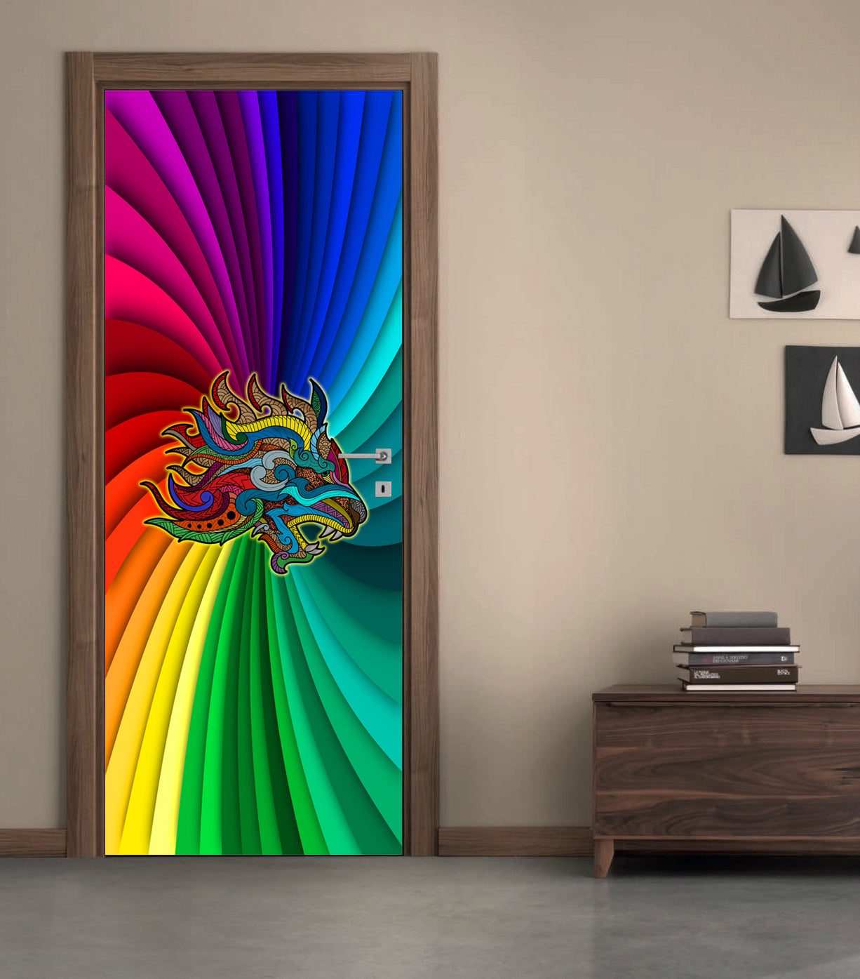 Rainbow Lion DIY DOOR WRAP Decal Removable Sticker D190