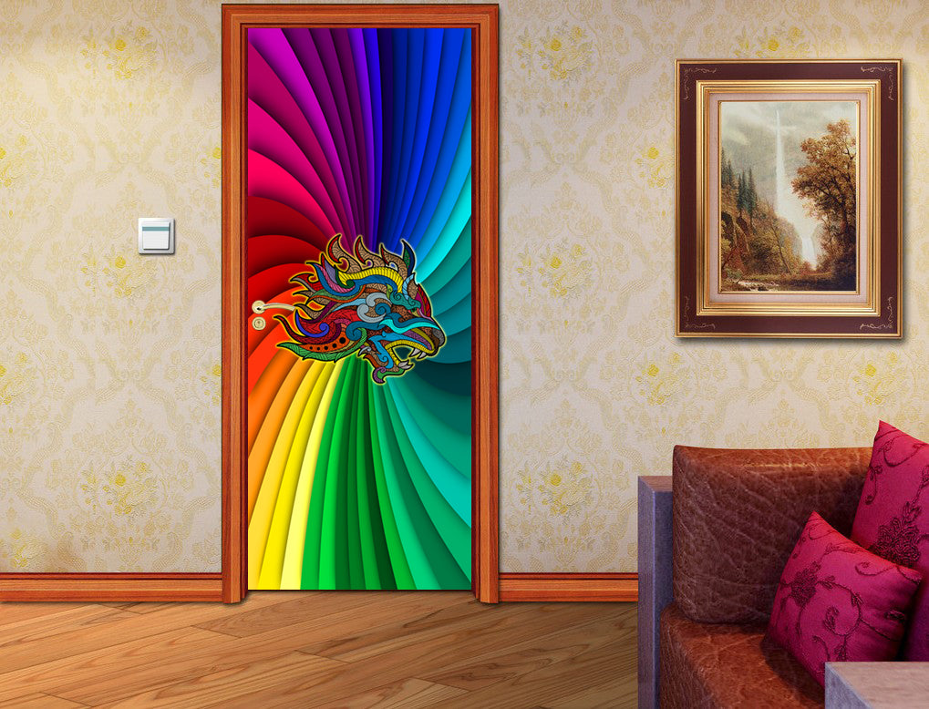 Rainbow Lion DIY DOOR WRAP Decal Removable Sticker D190
