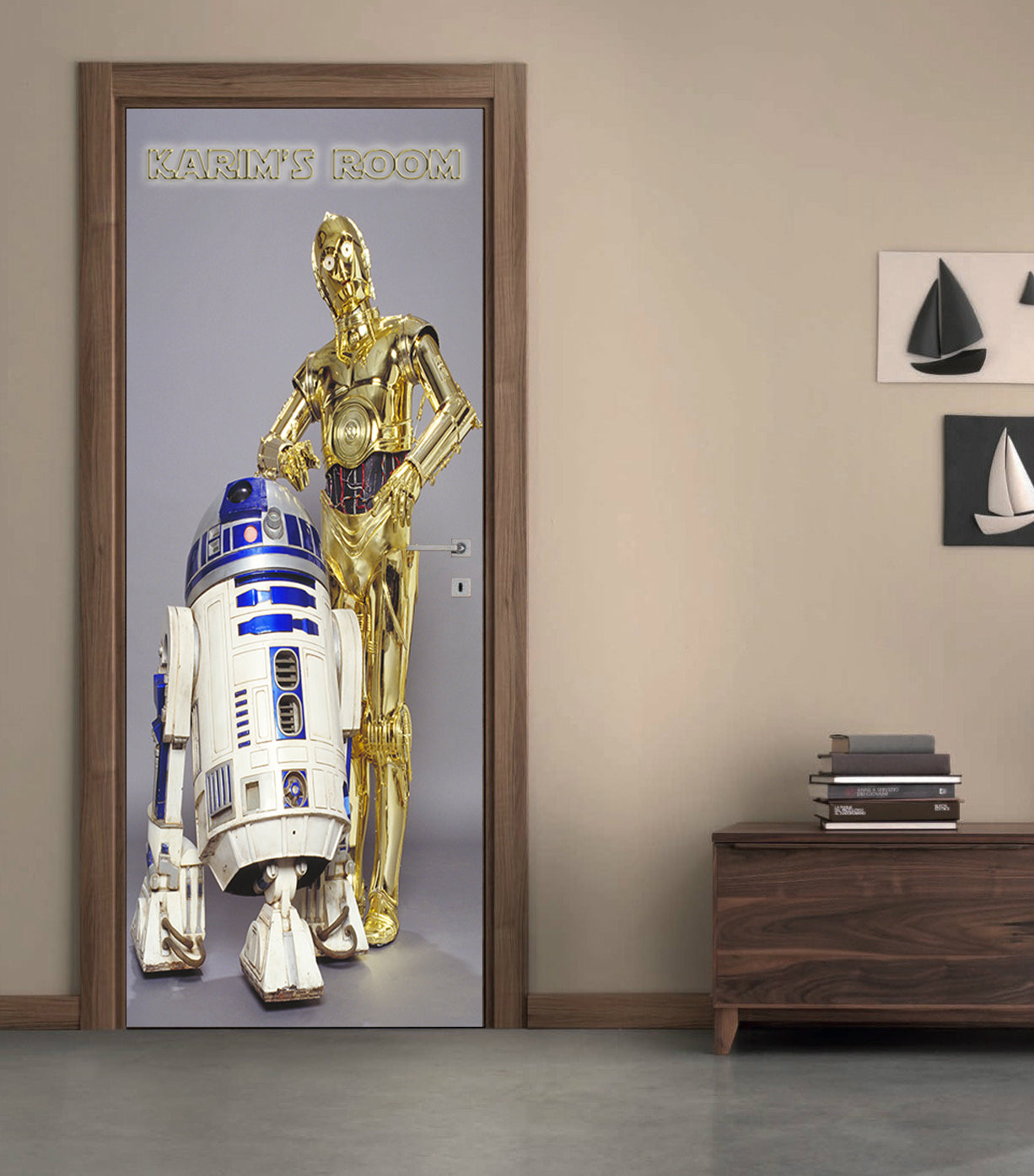 Star Wars R2D2 C3PO Personalized Name DOOR WRAP Decal Removable Sticker D192