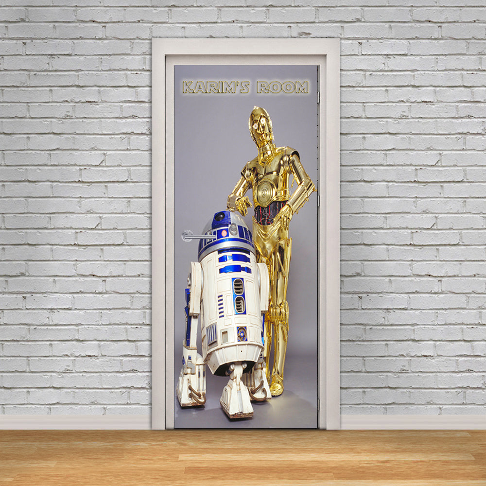Star Wars R2D2 C3PO Personalized Name DOOR WRAP Decal Removable Sticker D192