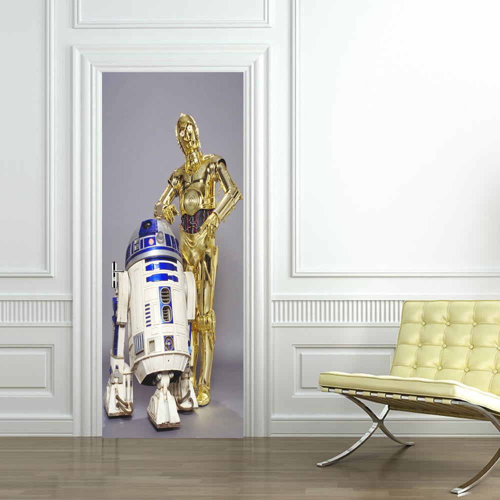 Star Wars R2D2 C3PO Personalized Name DOOR WRAP Decal Removable Sticker D192