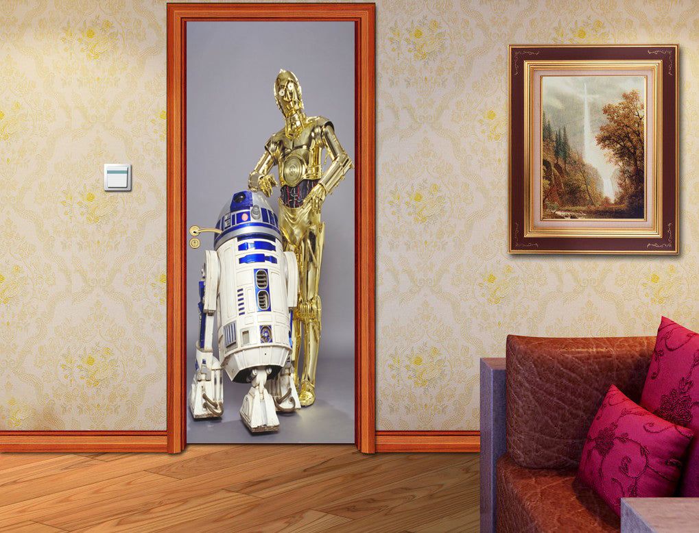 Star Wars R2D2 C3PO Personalized Name DOOR WRAP Decal Removable Sticker D192