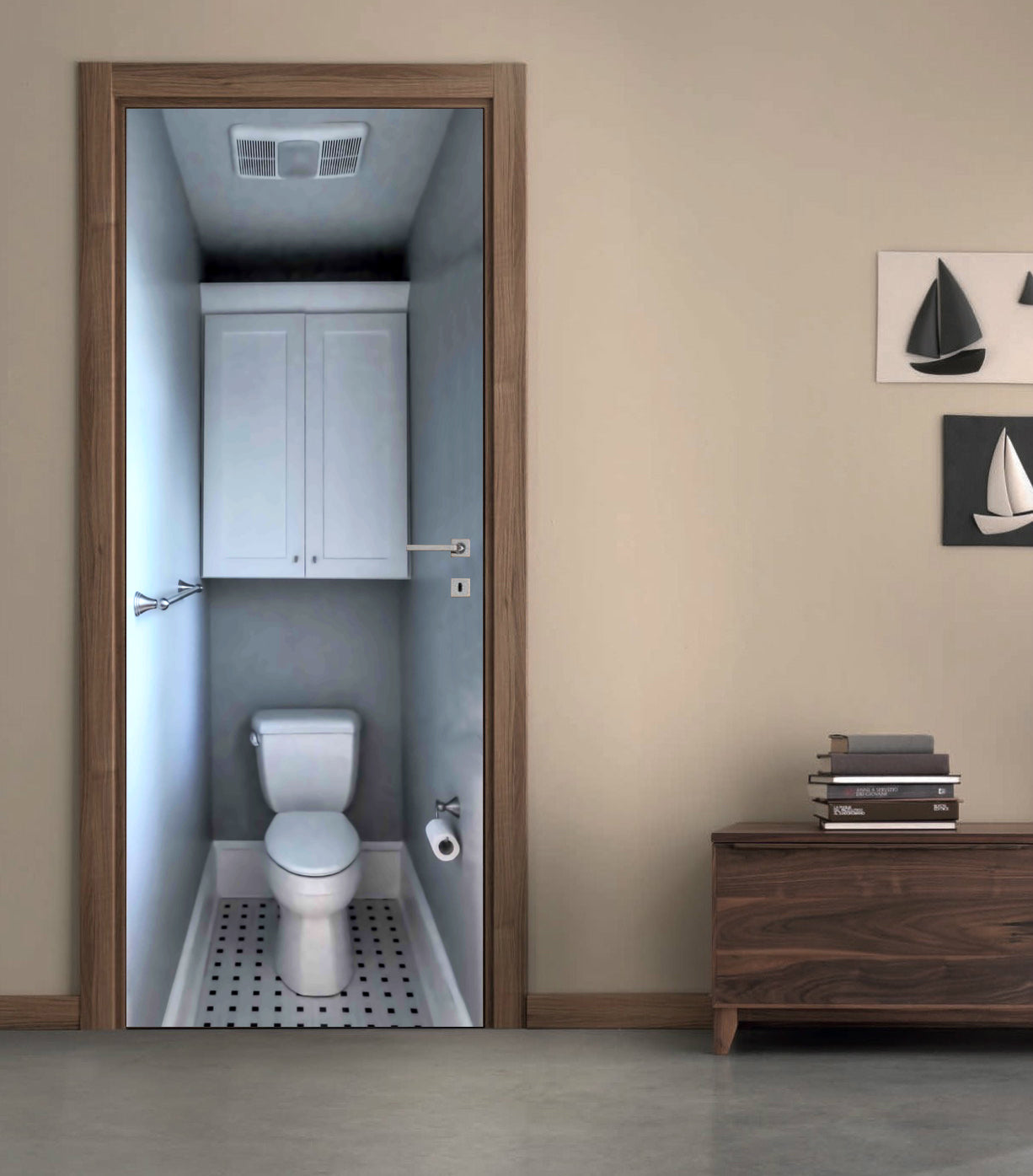 Toilet Entrance Illusion Personalized Name DOOR WRAP Decal Removable Sticker D212