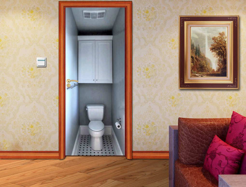 Toilet Entrance Illusion Personalized Name DOOR WRAP Decal Removable Sticker D212