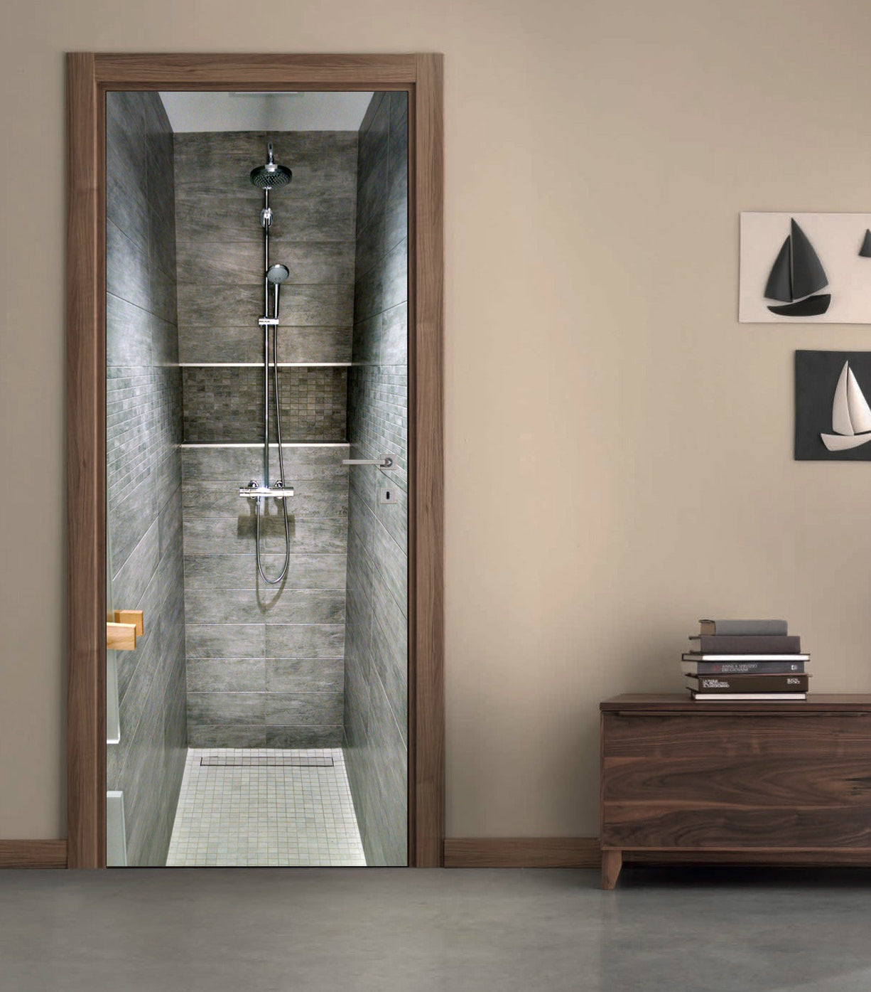 Shower Entrance Illusion DIY DOOR WRAP Decal Removable Sticker D213