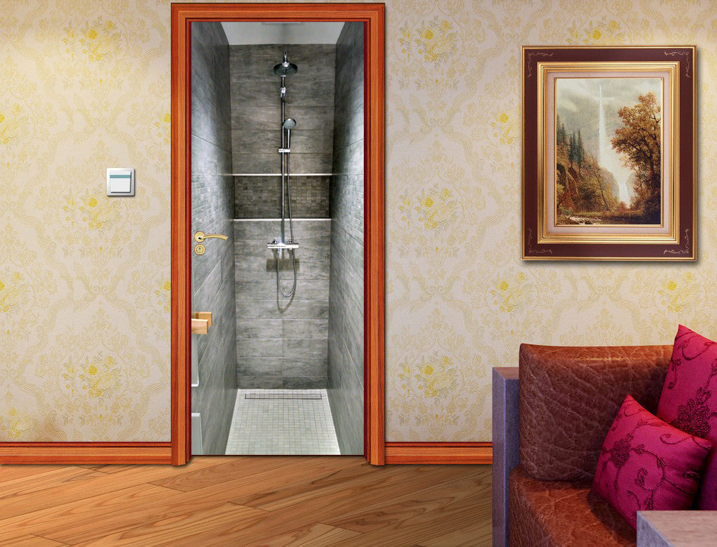 Shower Entrance Illusion DIY DOOR WRAP Decal Removable Sticker D213