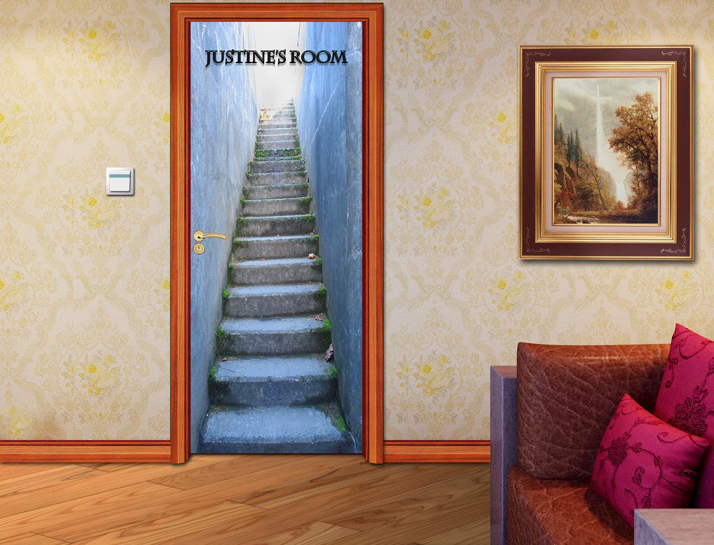 Stairway Illusion Personalized Name DOOR WRAP Decal Removable Sticker D214