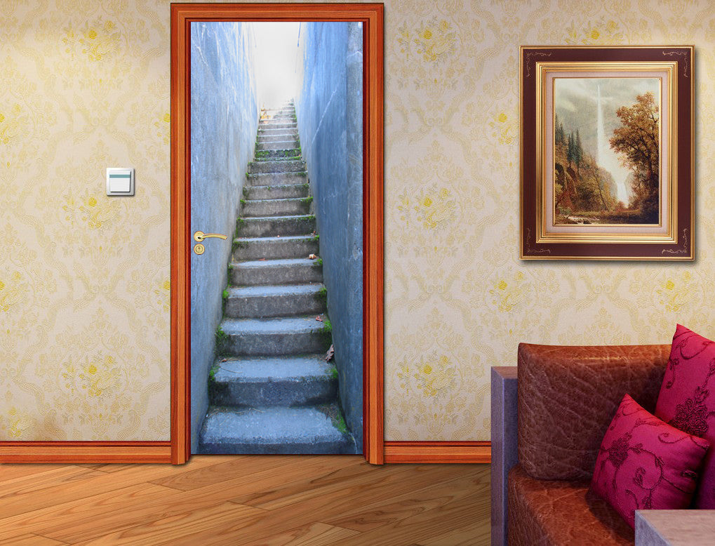 Stairway Illusion Personalized Name DOOR WRAP Decal Removable Sticker D214