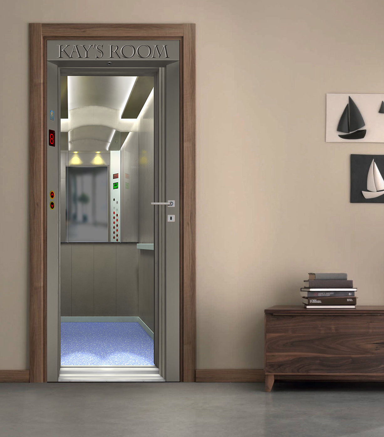 Elevator Illusion Personalized Name DOOR WRAP Decal Removable Sticker D217