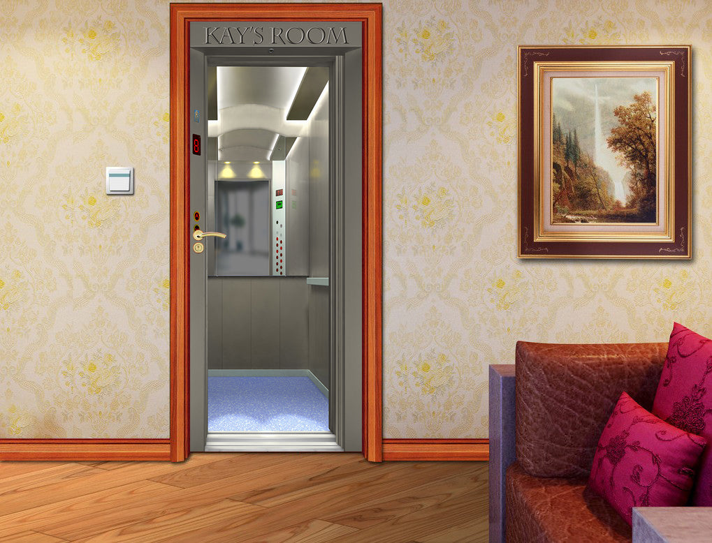 Elevator Illusion Personalized Name DOOR WRAP Decal Removable Sticker D217