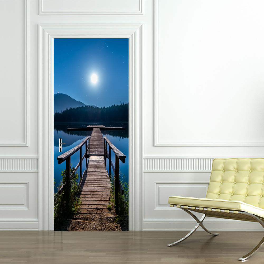 Bridge Over Lake Water DIY DOOR WRAP Decal Removable Sticker D218