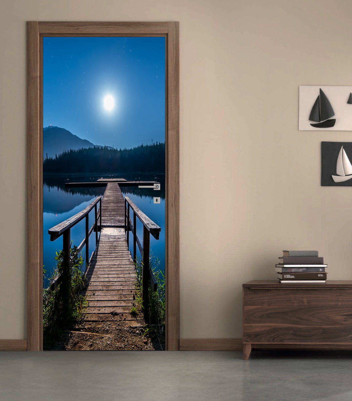 Bridge Over Lake Water DIY DOOR WRAP Decal Removable Sticker D218