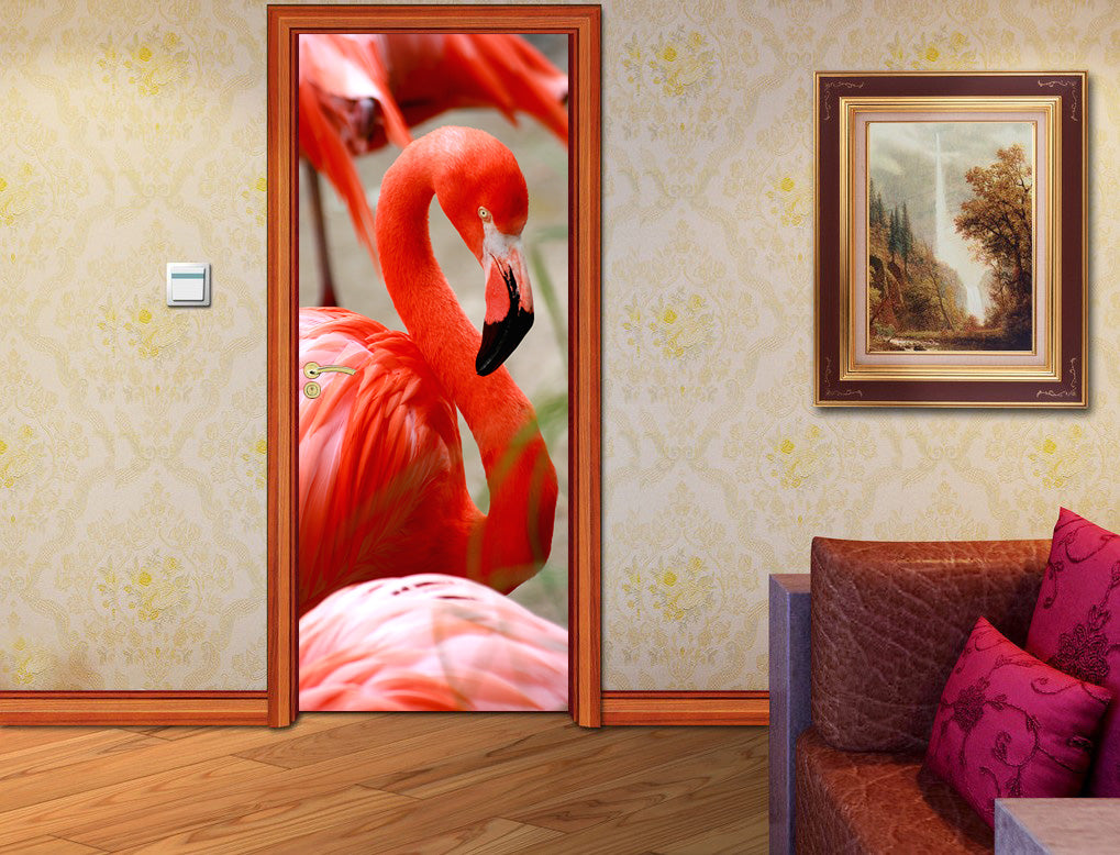 Flamingo Birds DIY DOOR WRAP Autocollant amovible décalcomanie D248