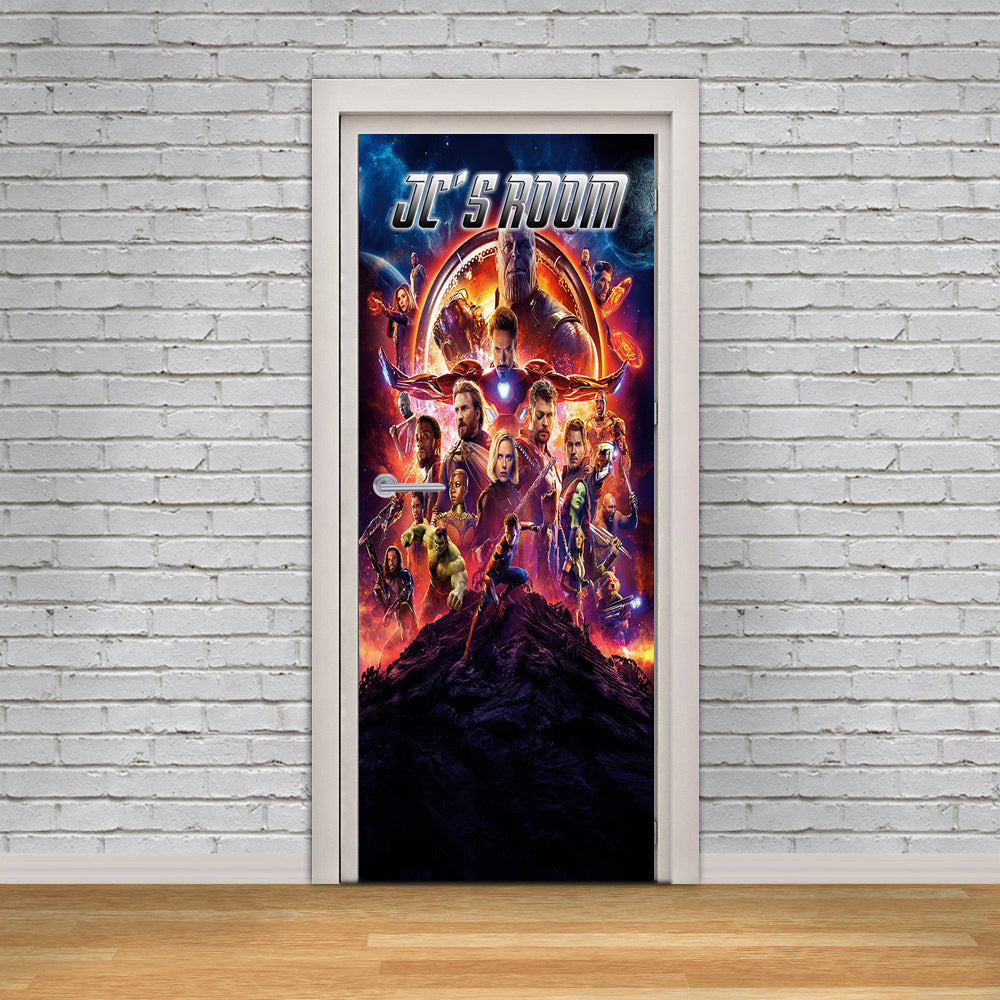 The Avengers Personalized Name DOOR WRAP Decal Removable Sticker D279