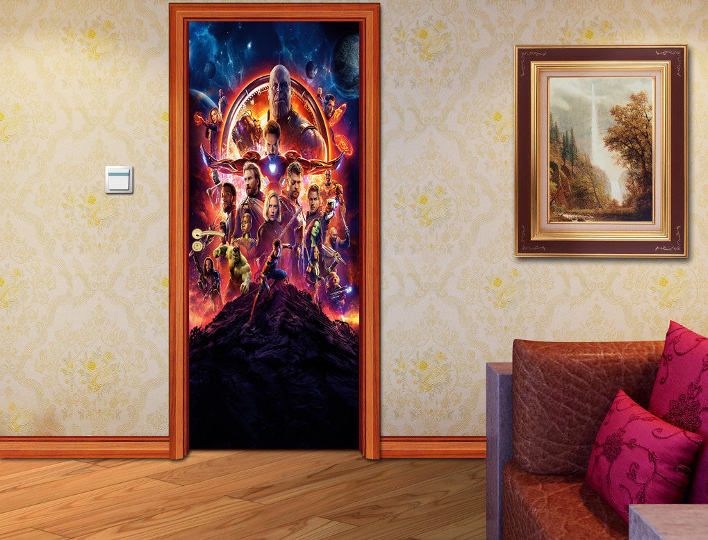 The Avengers Personalized Name DOOR WRAP Decal Removable Sticker D279