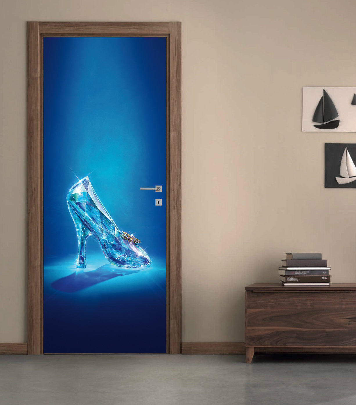 Cendrillon chaussure en verre bricolage porte wrap sticker amovible autocollant D28