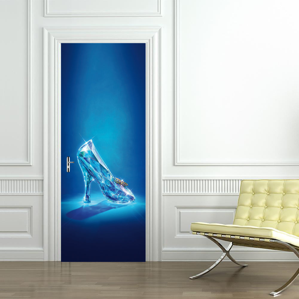 Cendrillon chaussure en verre bricolage porte wrap sticker amovible autocollant D28