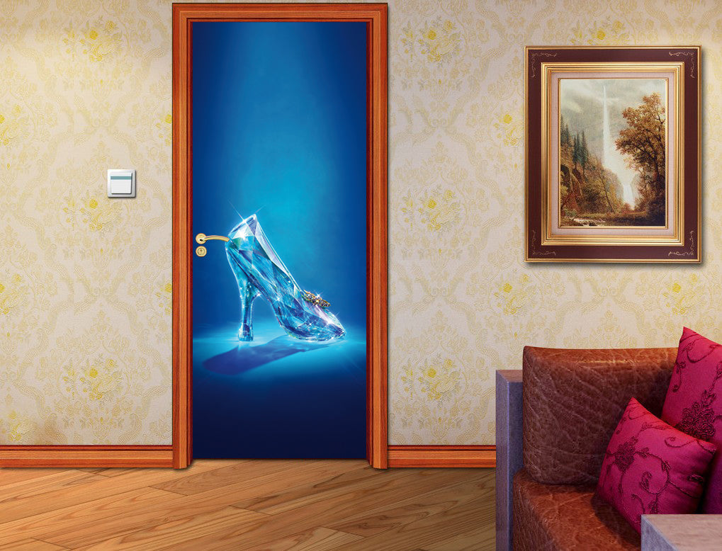 Cendrillon chaussure en verre bricolage porte wrap sticker amovible autocollant D28