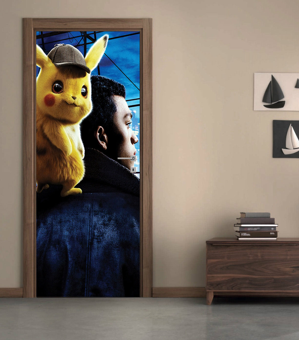 POKEMON DETECTIVE CITY Personalized DOOR WRAP Decal Removable Sticker D305