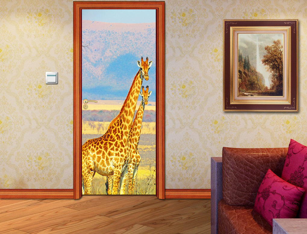 Giraffes Safari DIY DOOR WRAP Autocollant amovible décalcomanie D53