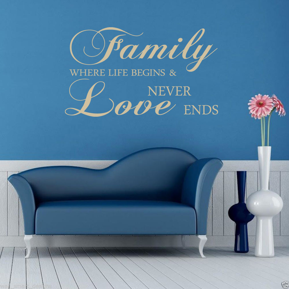 FAMILLE OÙ LA VIE COMMENCE Citations inspirantes Autocollant mural Décalque SQ78