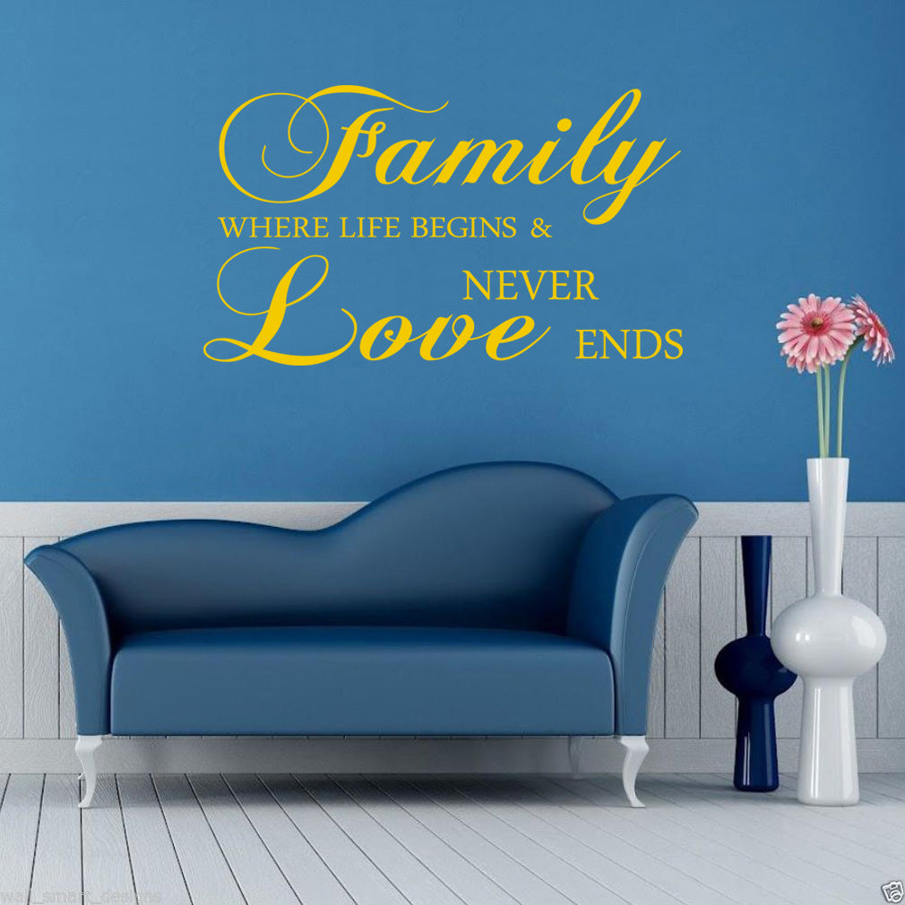 FAMILLE OÙ LA VIE COMMENCE Citations inspirantes Autocollant mural Décalque SQ78