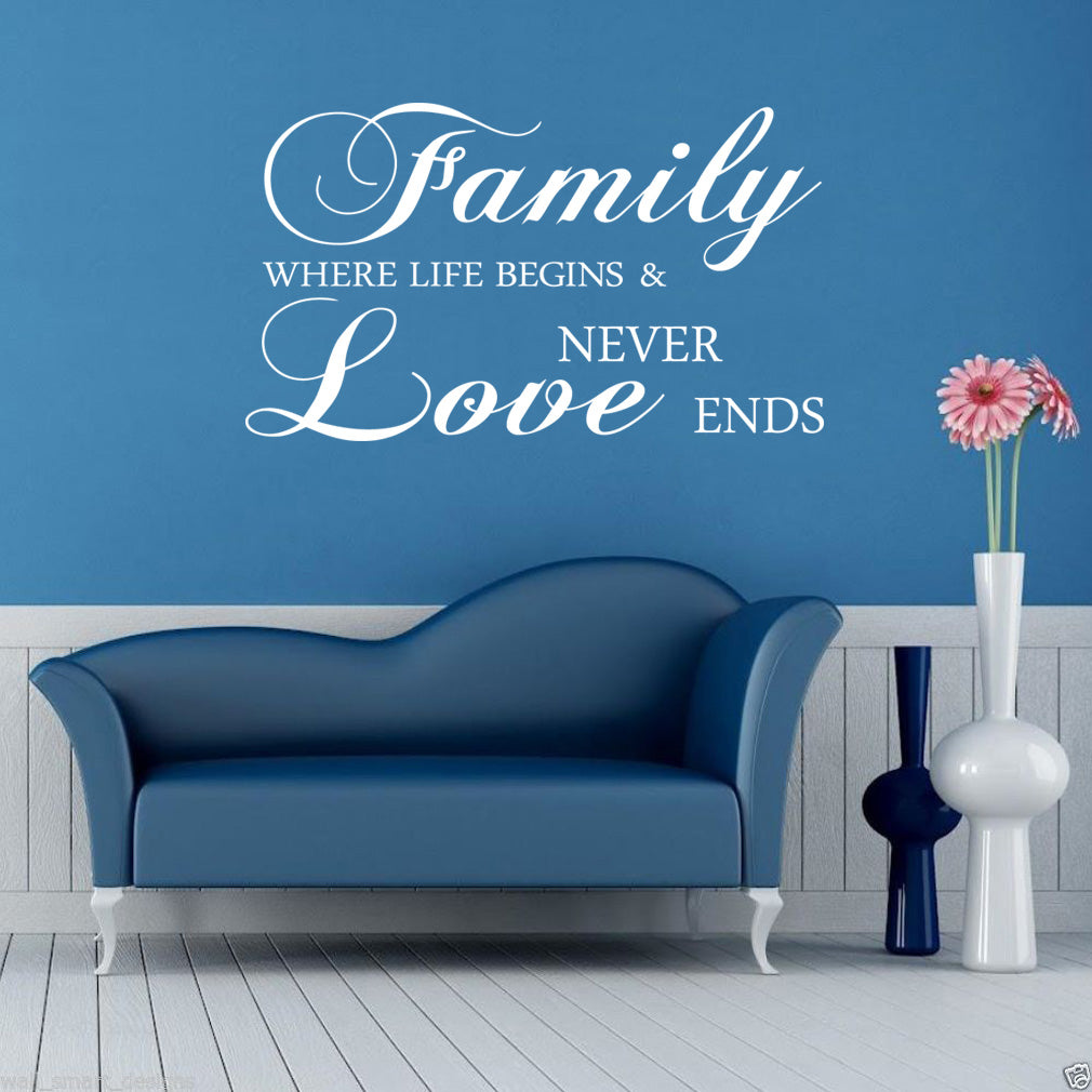 FAMILLE OÙ LA VIE COMMENCE Citations inspirantes Autocollant mural Décalque SQ78
