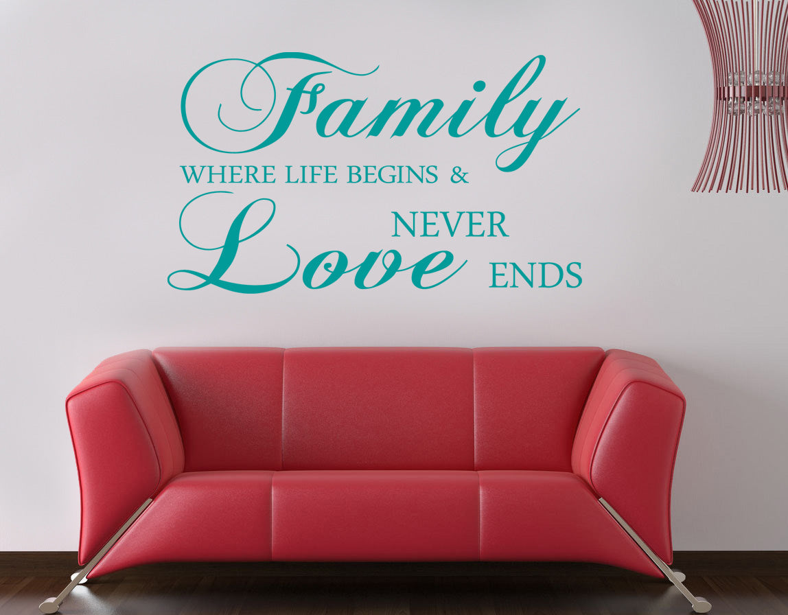 FAMILLE OÙ LA VIE COMMENCE Citations inspirantes Autocollant mural Décalque SQ78
