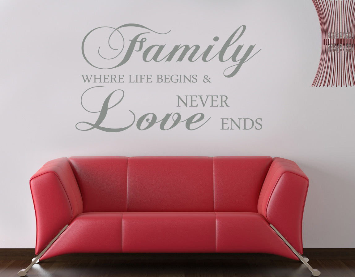FAMILLE OÙ LA VIE COMMENCE Citations inspirantes Autocollant mural Décalque SQ78