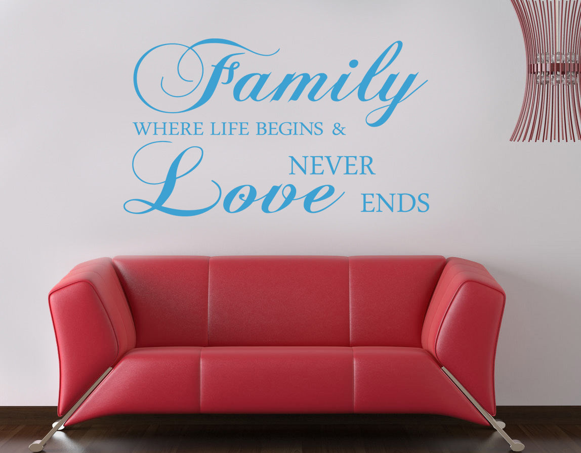 FAMILLE OÙ LA VIE COMMENCE Citations inspirantes Autocollant mural Décalque SQ78