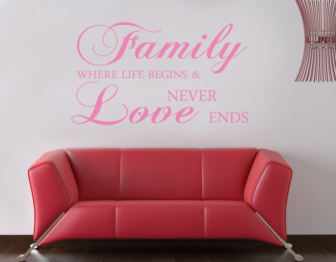 FAMILLE OÙ LA VIE COMMENCE Citations inspirantes Autocollant mural Décalque SQ78