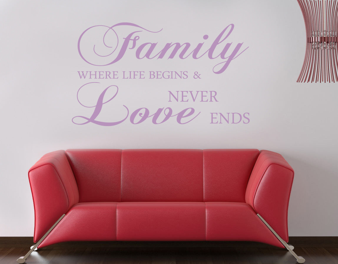 FAMILLE OÙ LA VIE COMMENCE Citations inspirantes Autocollant mural Décalque SQ78