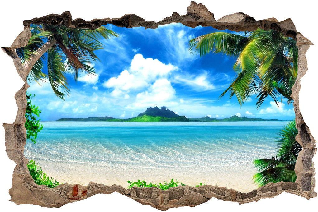 Exotic Beach 3D Smashed Broken Decal Wall Sticker H146