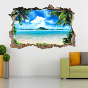 Exotic Beach 3D Smashed Broken Decal Wall Sticker H146