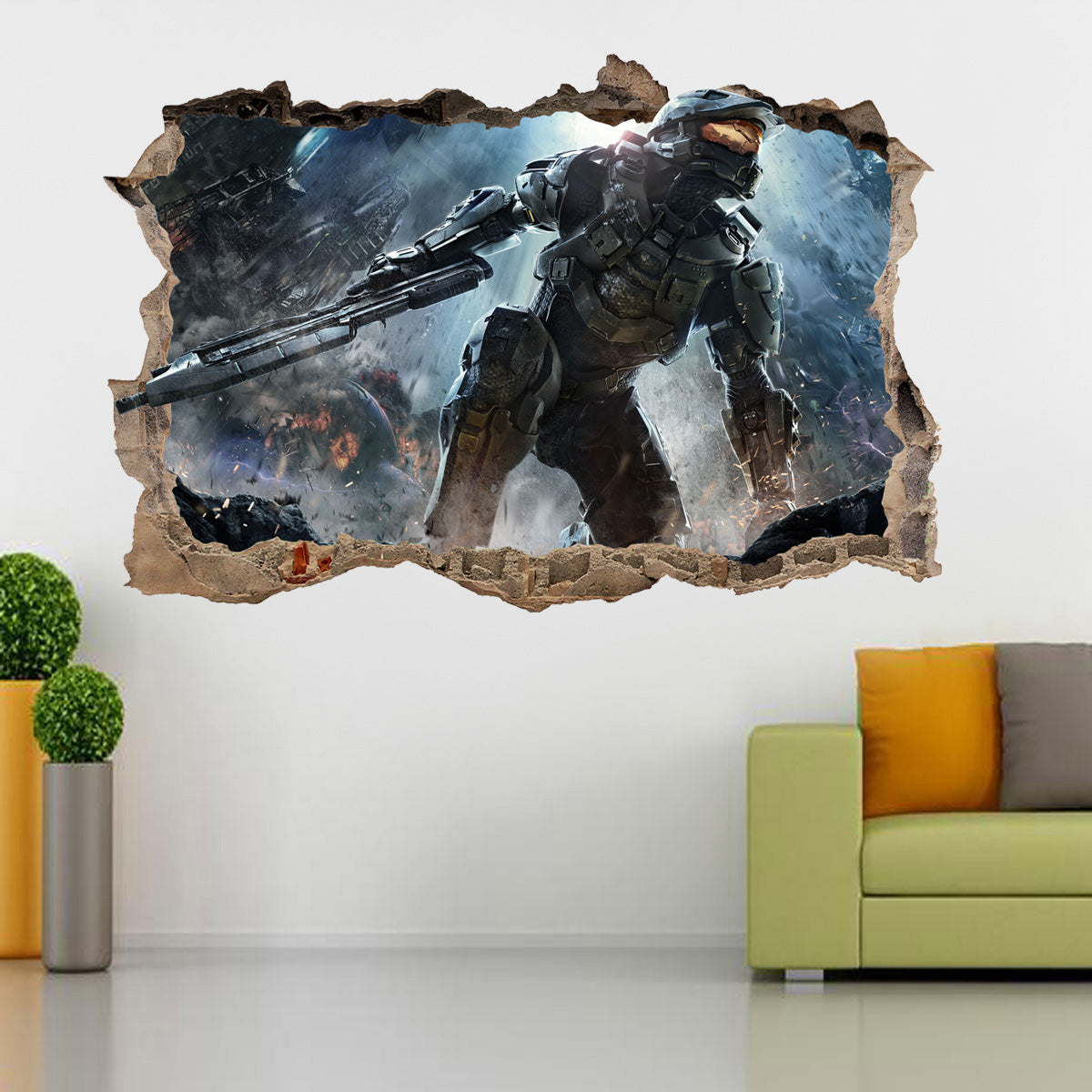 Master Chief Halo 3D Smashed Broken Wall Sticker Decal H150