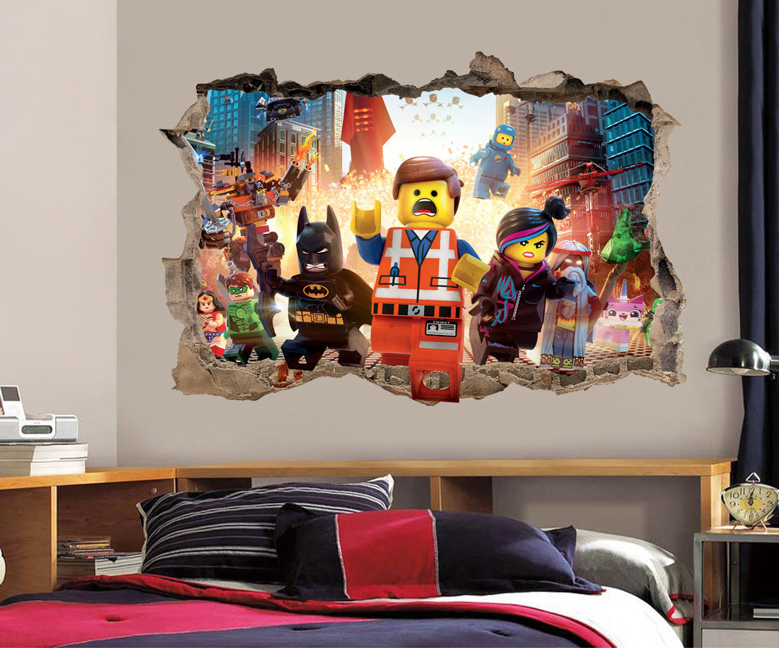 Lego Movie 3D Smashed Broken Wall Illusion Decal Wall Sticker H152