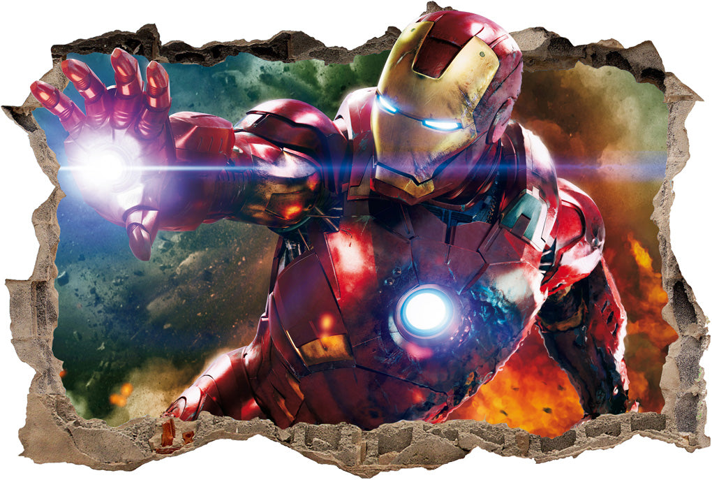 Iron Man Super Hero 3D Smashed Broken Decal Wall Sticker H159