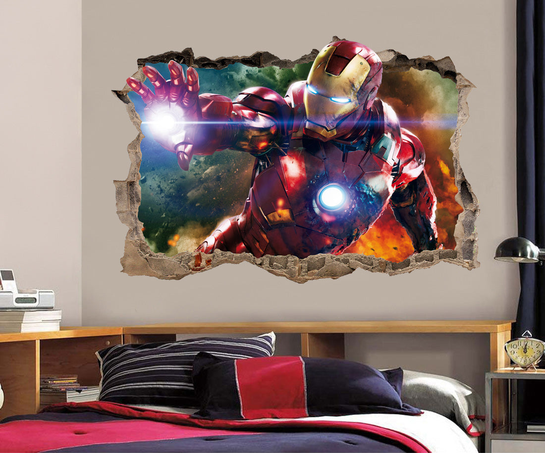Iron Man Super Hero 3D Smashed Broken Decal Wall Sticker H159