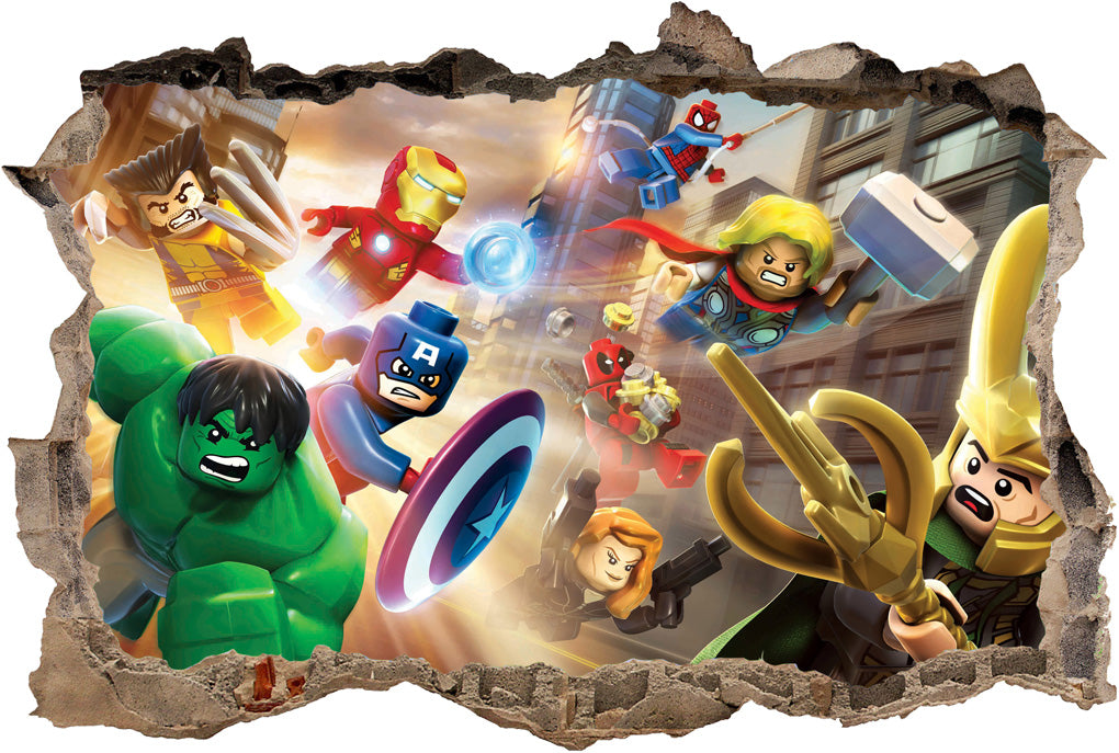 Lego Superheroes 3D Smashed Broken Wall Decal Wall Sticker H163