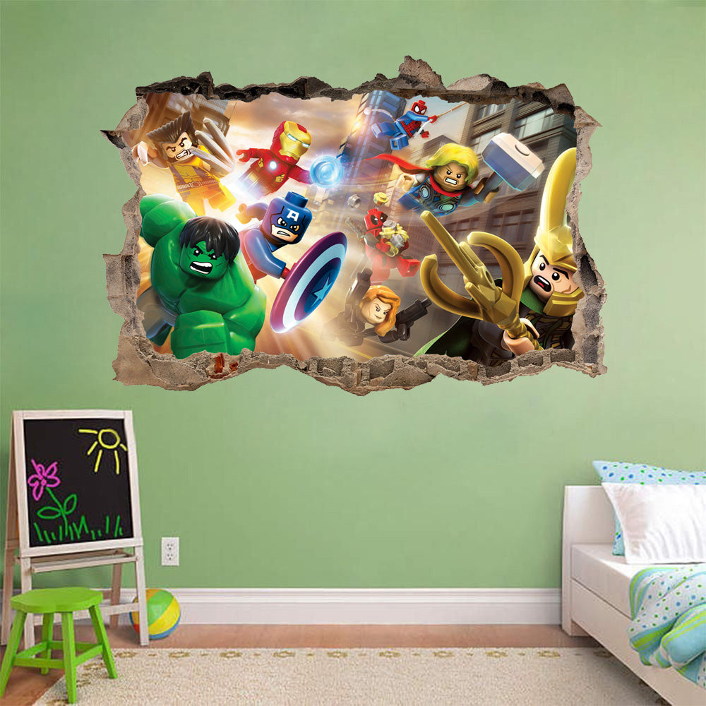 Lego Superheroes 3D Smashed Broken Wall Decal Wall Sticker H163