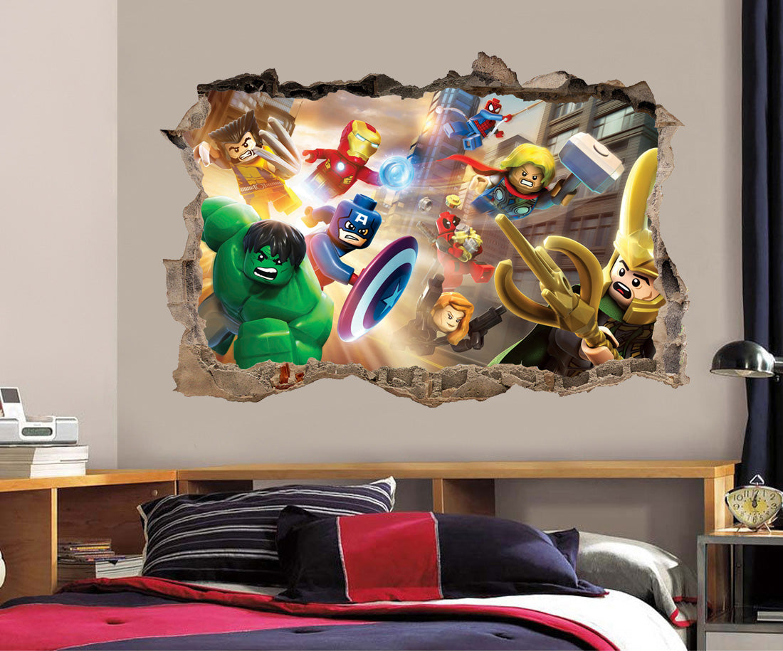 Lego Superheroes 3D Smashed Broken Wall Decal Wall Sticker H163