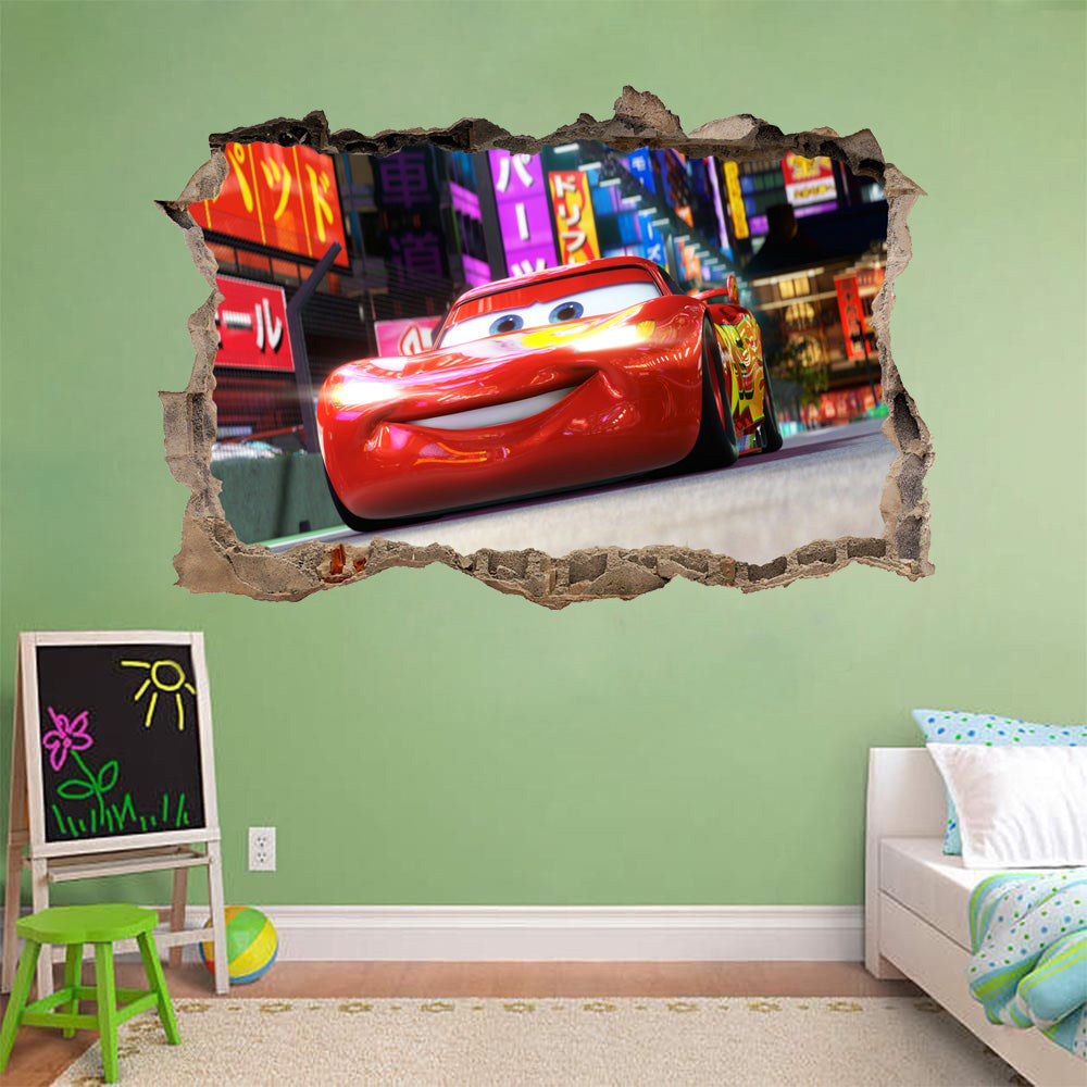 Lightning McQueen Disney Cars 3D Smashed Broken Decal Wall Sticker H164