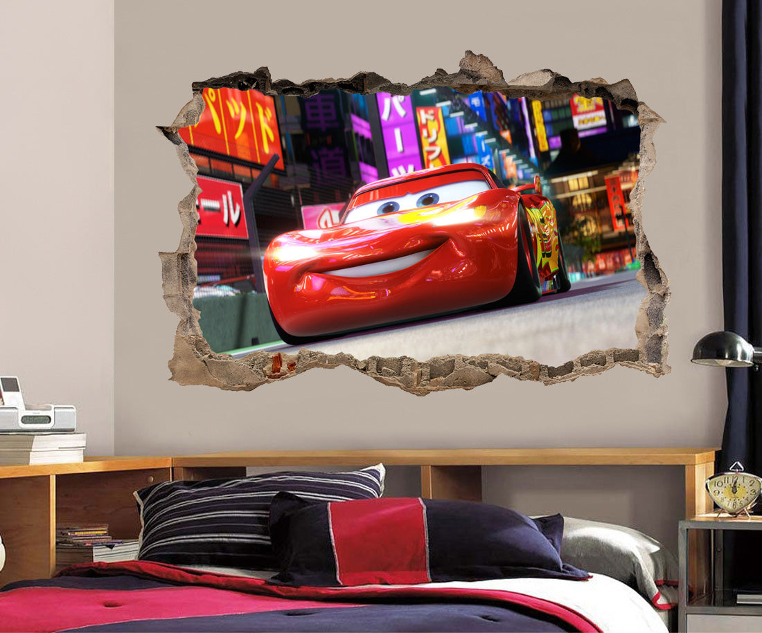 Lightning McQueen Disney Cars 3D Smashed Broken Decal Wall Sticker H164