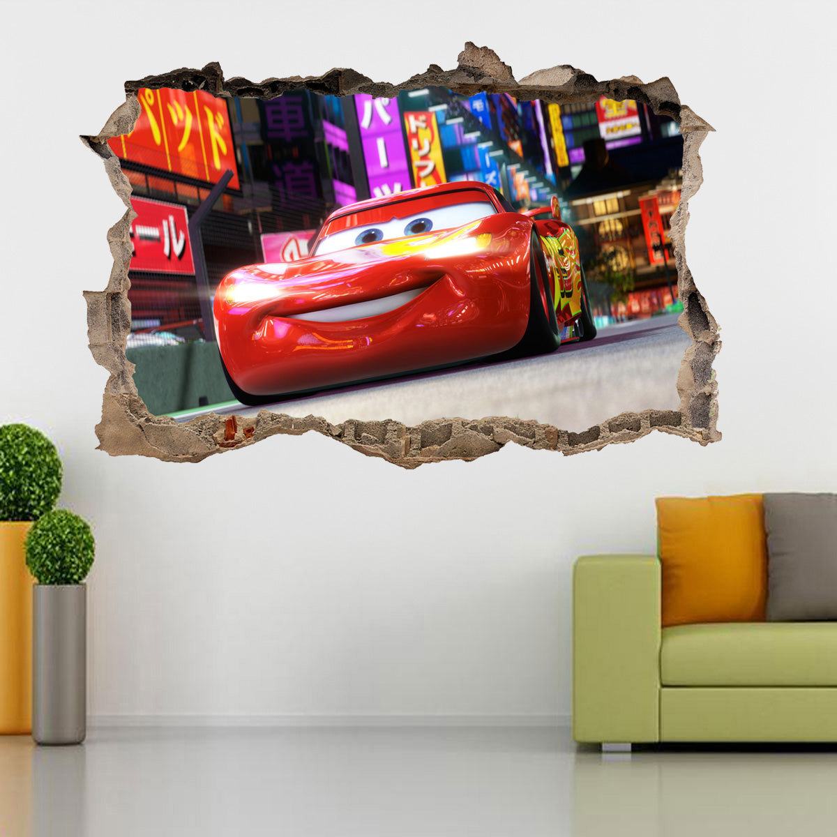 Lightning McQueen Disney Cars 3D Smashed Broken Decal Wall Sticker H164