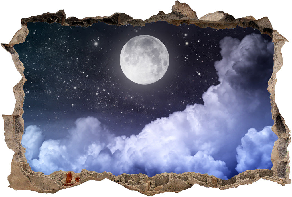 Full Moon Stary Night 3D Smashed Broken Decal Wall Sticker H168
