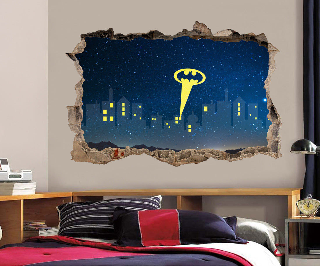 Gotham City Skyline Batman 3D Smashed Wall Decal Wall Sticker H170
