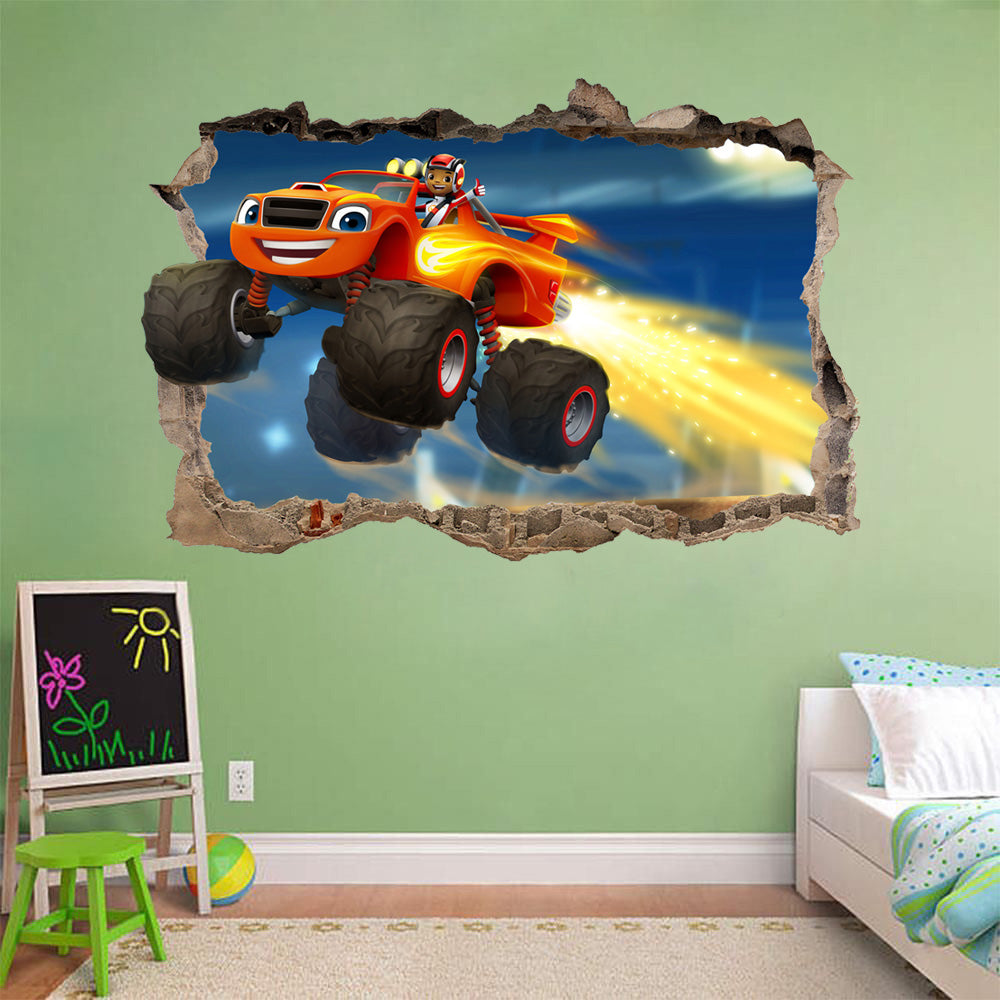 Kids Room Cartoon Characters 3D Smashed Wall Decal Wall Sticker H172