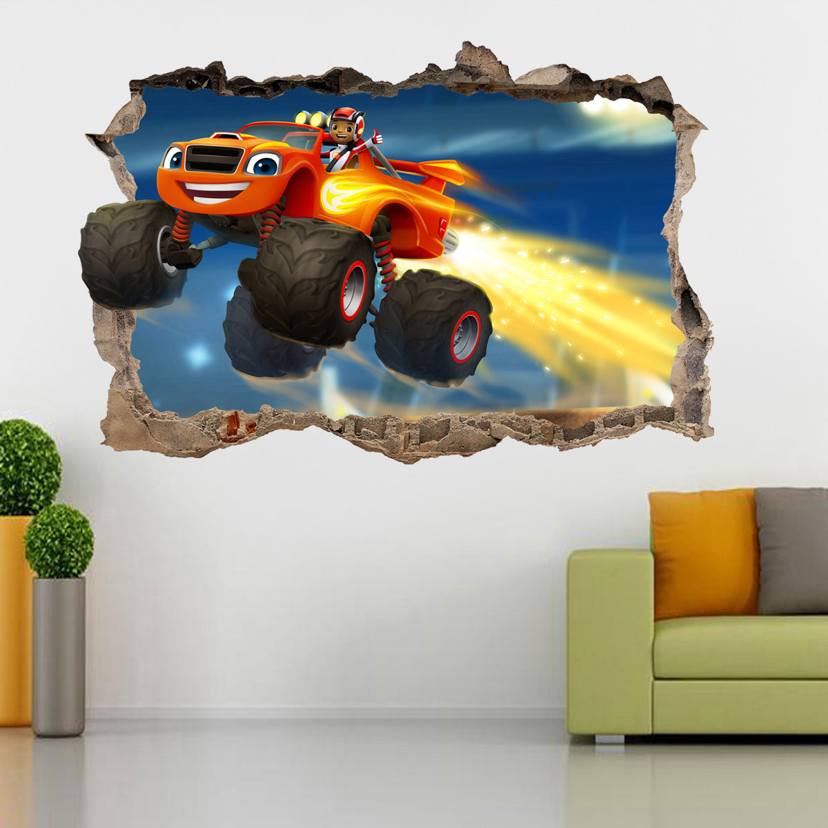 Kids Room Cartoon Characters 3D Smashed Wall Decal Wall Sticker H172