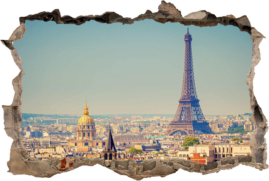 Tour Eiffel Paris 3D Smashed Broken Decal Wall Sticker H174