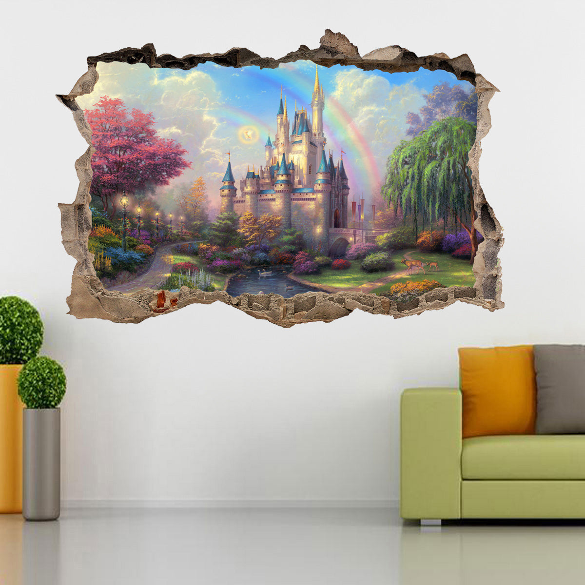 Fantasy Princess Castle 3D Smashed Broken Decal Wall Sticker H175